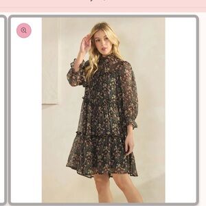 Sage + Fig Floral Black Dress Vintage Midnight Garden Dress